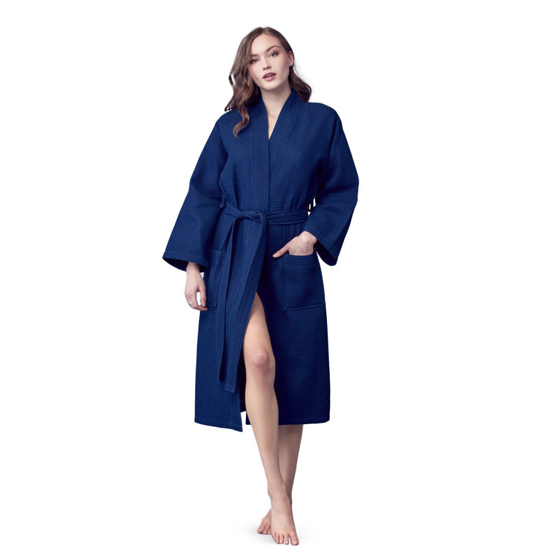 LOTUS LINEN - Peignoir léger en kimono gaufré, TG, Bleu marine