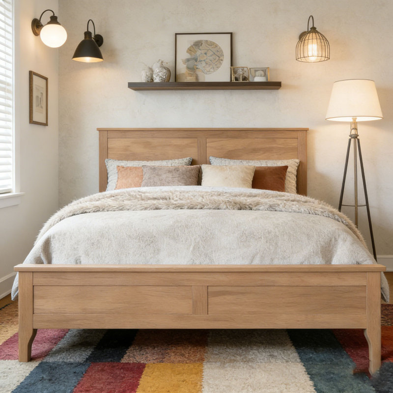 Modern Solid Wood Platform Bed, King, Seadrift