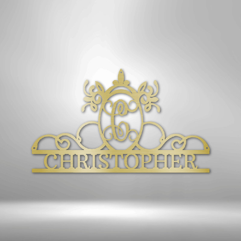 Personalized Initial and Name Monogram Steel Sign Steel Art Wall Metal Decor, Gold, 14.25" H x 14.5" W x 0.5" D, Yes