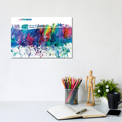 Amsterdam Skyline Impressionistic Splash by Markus & Martina Bleichner - Wrapped Canvas Painting