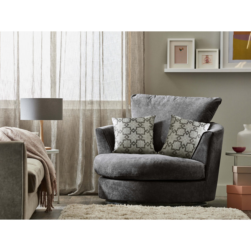 Arabella Upholstered Swivel Barrel Chair, Pewter