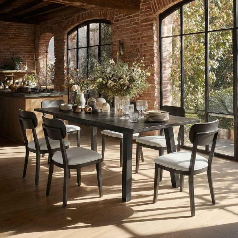 Upholstered Solid Wood Dining Chair, Black