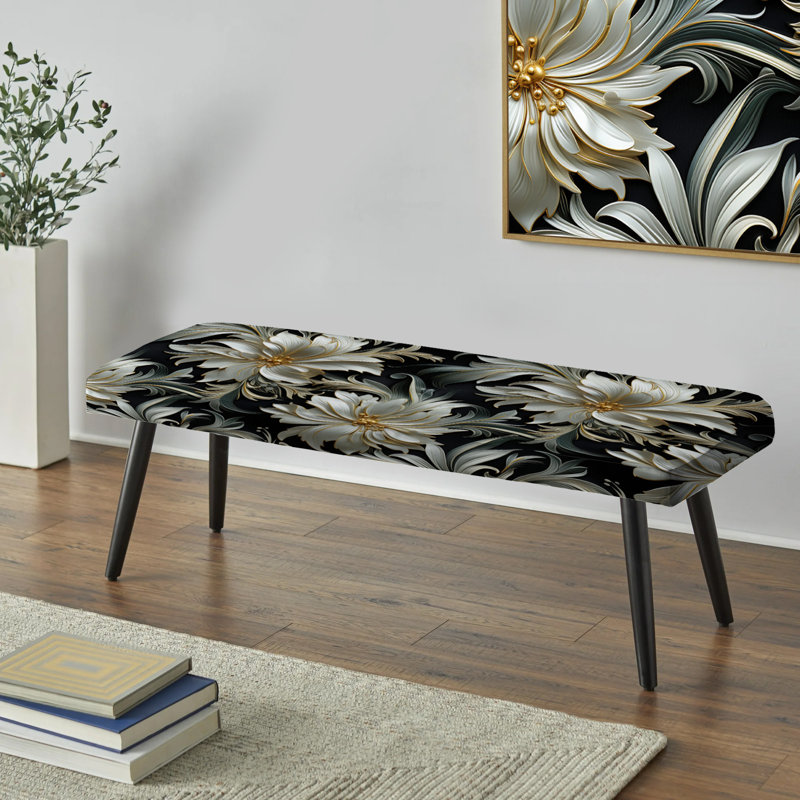 Motif de fleurs exotiques gris et noir - Banc noir rembourré floral