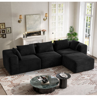 Canapé modulaire de 103 po avec canapé modulaire désossé de 103 po, sièges en nuage de fausse fourrure pour salon, canapé en L avec repose-pieds mobile, aucun assemblage requis