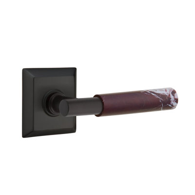 Emtek Select Dummy Leverset w/ Quincy Rosette & T-Bar Stem, Rosso Levanto Marble Lever