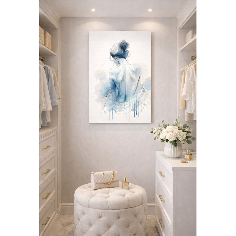 Contemplative Beauty Watercolor Line Art - Art mural sur toile tendue, H 36 po x l 24 po x P 1,5 po