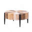 Table basse en bois manufacturé rustique en forme de fleur avec pieds en métal pour le salon