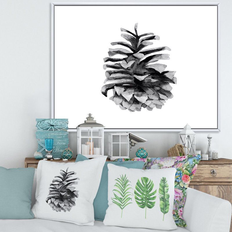 Conifère conique monochrome - reproduction sur toile flottante, H 30 po x l 40 po x 1,5 po, Cadre blanc
