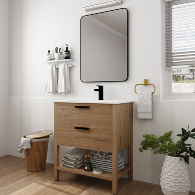 2 Drawer Bathroom Vanity, 30 Inch, Freestanding Type, Soft Closing, Metal Handle, Plywood - Modern Element Inch Vanity With Drawers, Layout, Furnishing Proficiency
