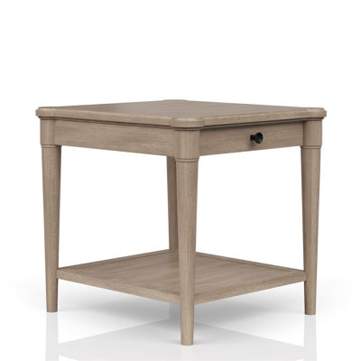 Transitional Casual Sand Finished End Table With Drawer Storage, Solid Wood And , 24.78 In Height, 26 Width, 24 Depth Storage Drawer, Transitional, +