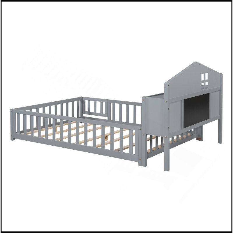 Lit de sol polyvalent Montessori avec bibliothèques, tableaux noirs et têtes de lit avec rangement