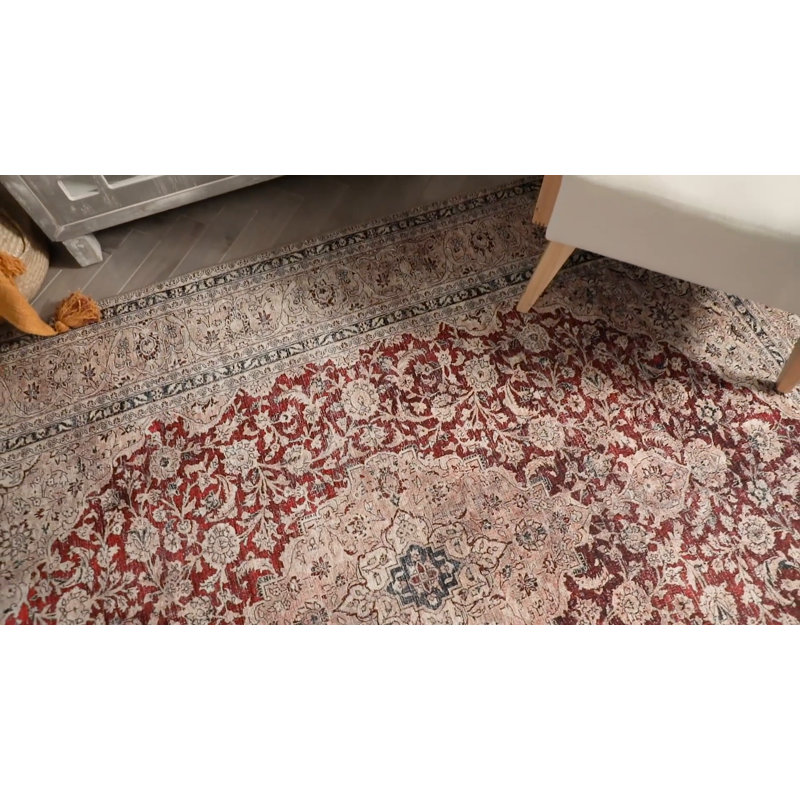 Lotus Tonti Red Vintage Medallion 7'10" x 9'10" Washable Area Rug