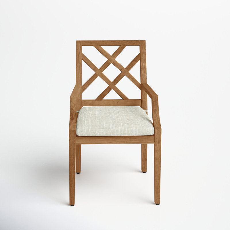 Chaise avec accoudoirs en teck Haley - teck naturel, Teck naturel, Welt, InsideOut® Rollo ‑ lin crème