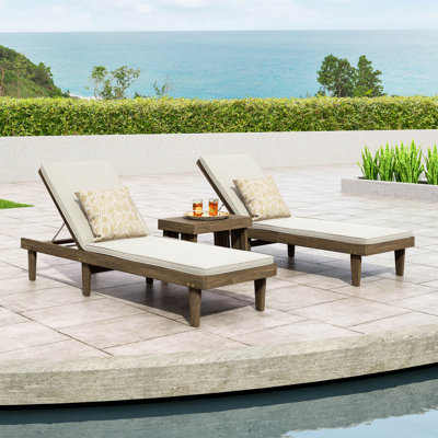 Morell Outdoor Acacia Wood Chaise Lounge Set with Table , Cushion Included