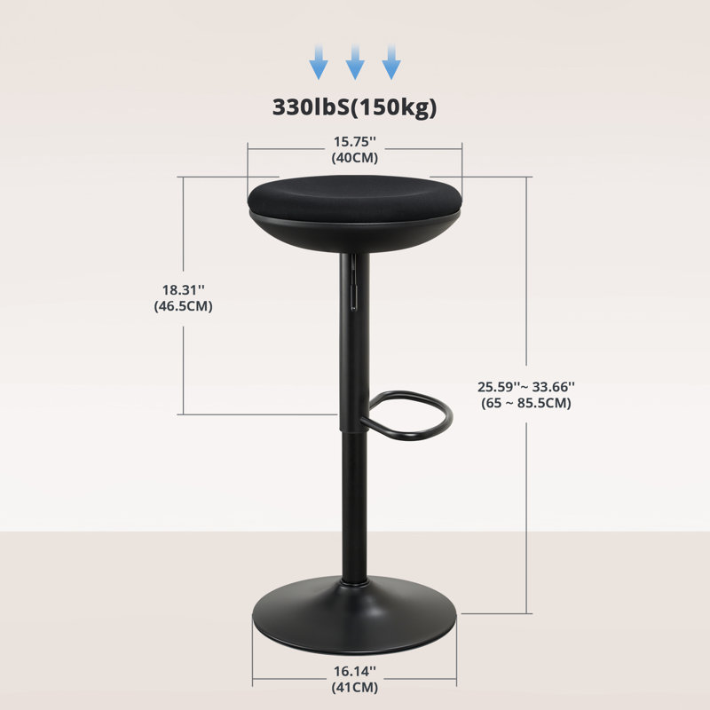 Pylesville Swivel Upholstered Adjustable Height Counter Stool with Metal Frame, Black Velvet