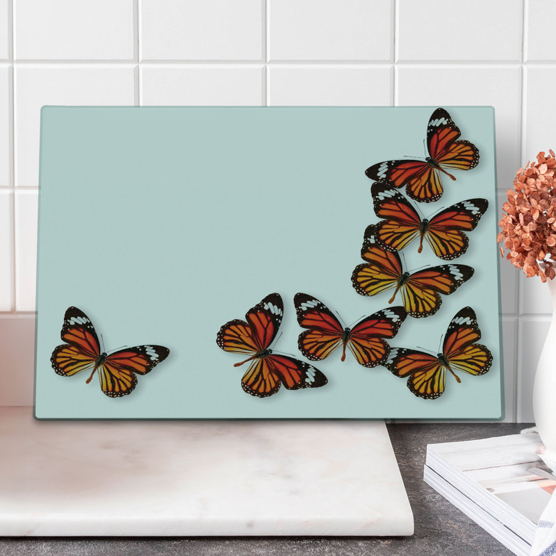 Ambesonne Exotic Cutting Board Large Size Spring Monarch Bug Dark Brown Marigold