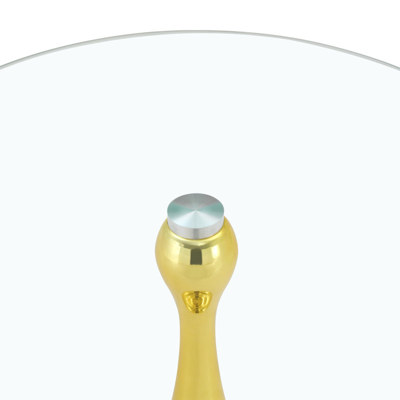 Table d'appoint moderne en métal doré, plateau rond en verre trempé transparent de 50 cm (19,6 po), table de chevet en métal brillant en forme de vase pour salon, chambre ou terrasse