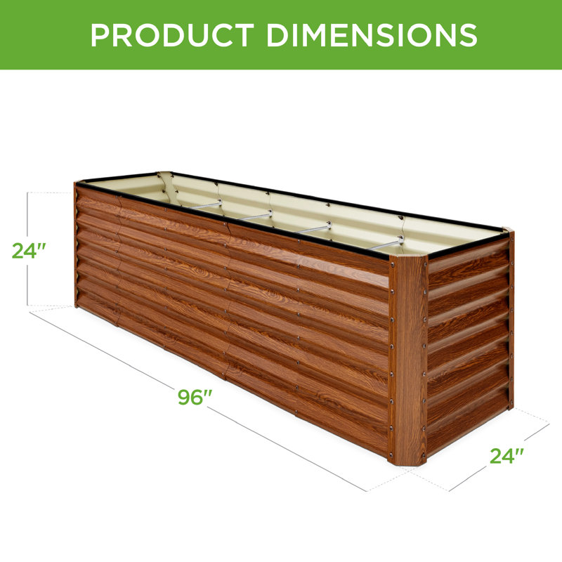  8X2x2ft Raised Metal Outdoor Garden Bed For Flowers Vegetables Herbs - Wood Grain, 24" H x 96" W x 24" D, Brown