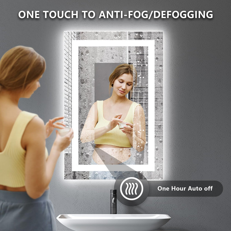 Akilan Frameless LED Vanity Mirror with Front-lit and Back-lit, Memory Function, 3 Color Temperatures & Dimmable Light, Anti-fog Tempered Glass ETL Mirror