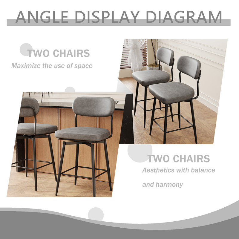 Ensemble de 2 tabourets de bar rotatifs à 360 ° avec tabourets de bar et coussins en cuir
