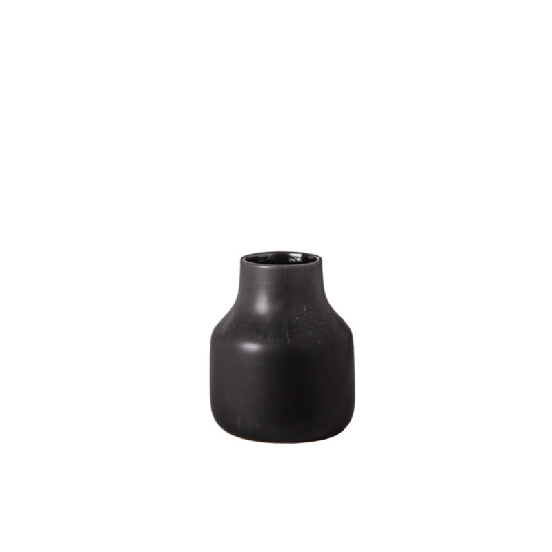 Ceramic Round Bellied Vase Matte Finish Black, Black