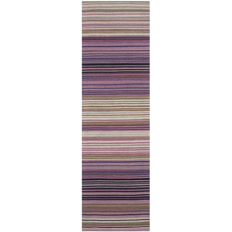 Cruz Hand Loomed Wool/Cotton Striped Rug in Lilac/White, Runner 2'3" x 8'