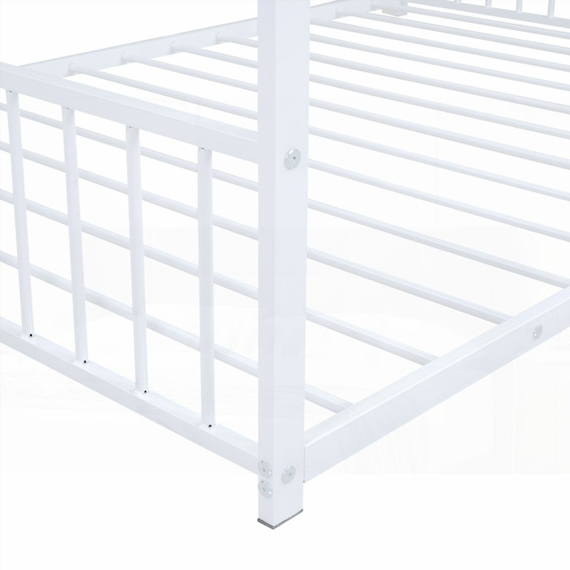 Lit double en métal avec structure stable et amp; Aucun sommier tapissier requis (L 77,6 po x l 55,5 po x H 57,1 po), Blanc