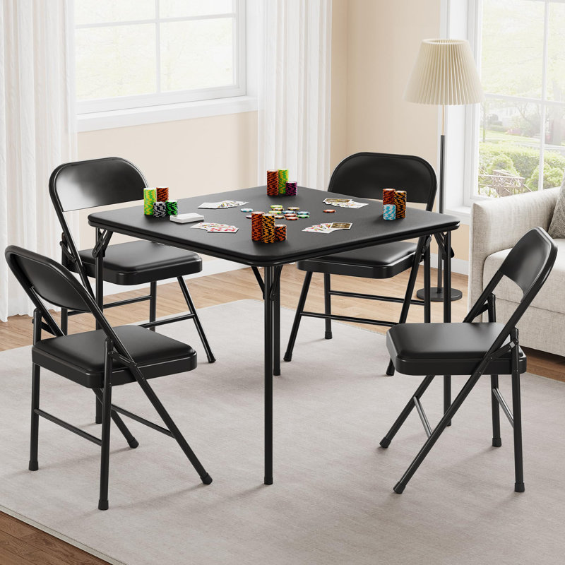 Folding Table, 33.6 Inch Folding Card Table, Portable Square Folding Table With Pu Soft Cushion, Black