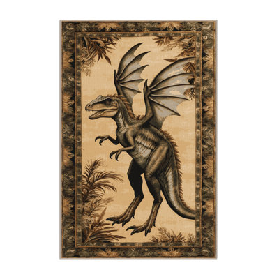 Machine Washable Dinosaurs Beige Area Rug
