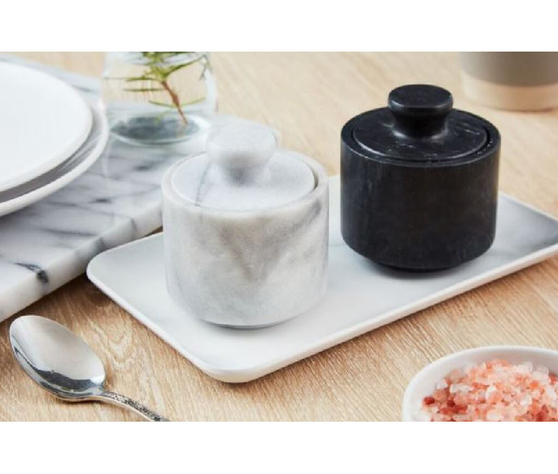 Black Matte Handcrafted Marble Salt Cellar with Lid