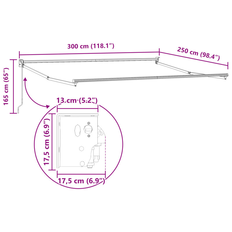 Retractable Awning, Black, 300 cm W x 250 cm D