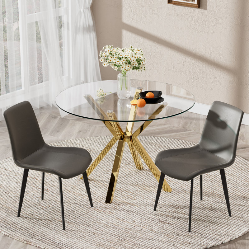 Ensemble de salle à manger Modern, 3 Pieces: Table, 2 Chairs, Grey, Gold