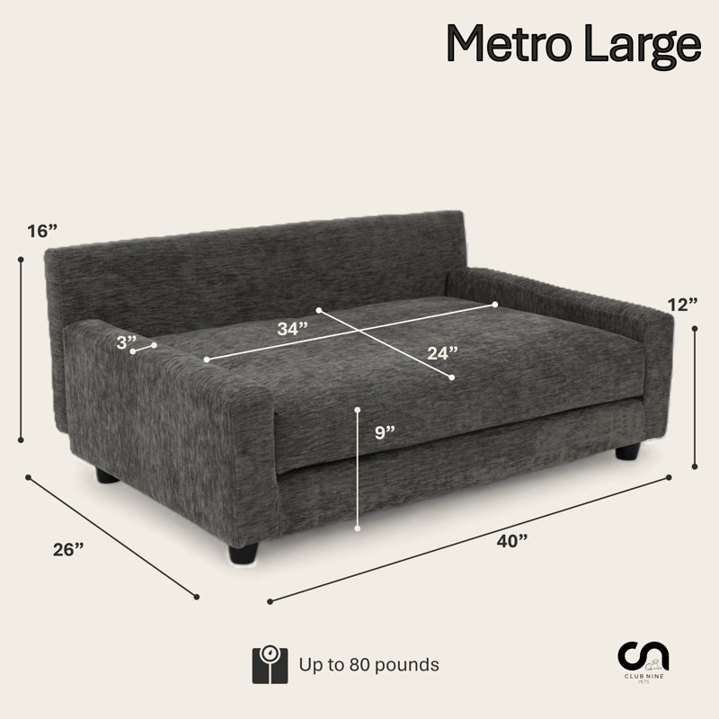 Canapé-lit pour chien Metro Collection, Grand (H 16 po x l 40 po x P 26 po), Gris anthracite