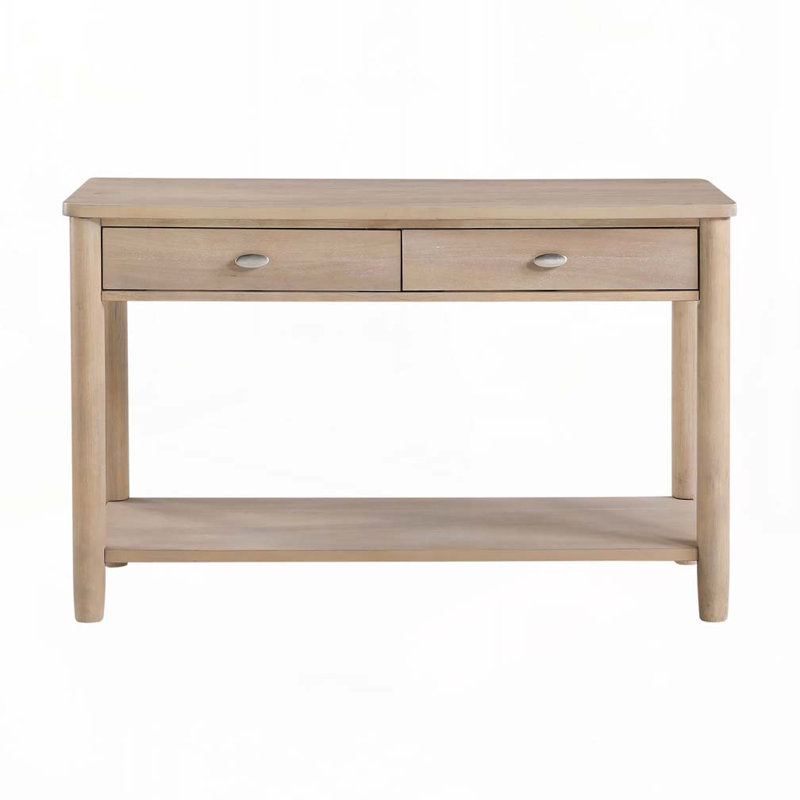 Table basse en bois avec deux tiroirs, tablette ouverte