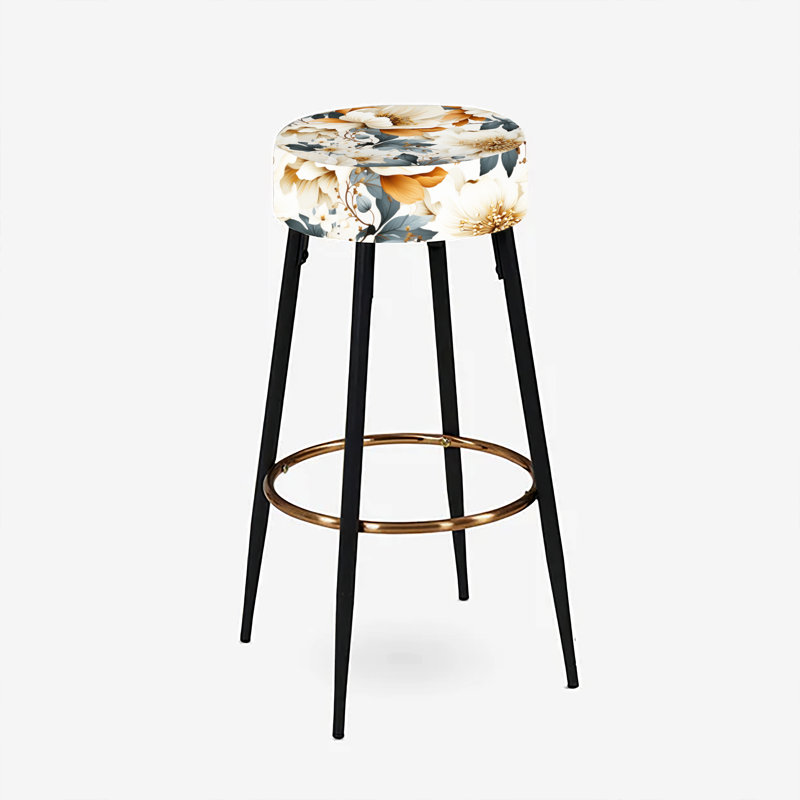 Ensemble de 2 tabourets de bar à motif floral orange élégance rustique orange