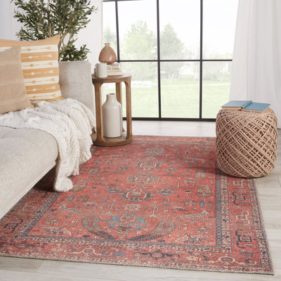 Machine Washable Brixey Oriental Red Area Rug