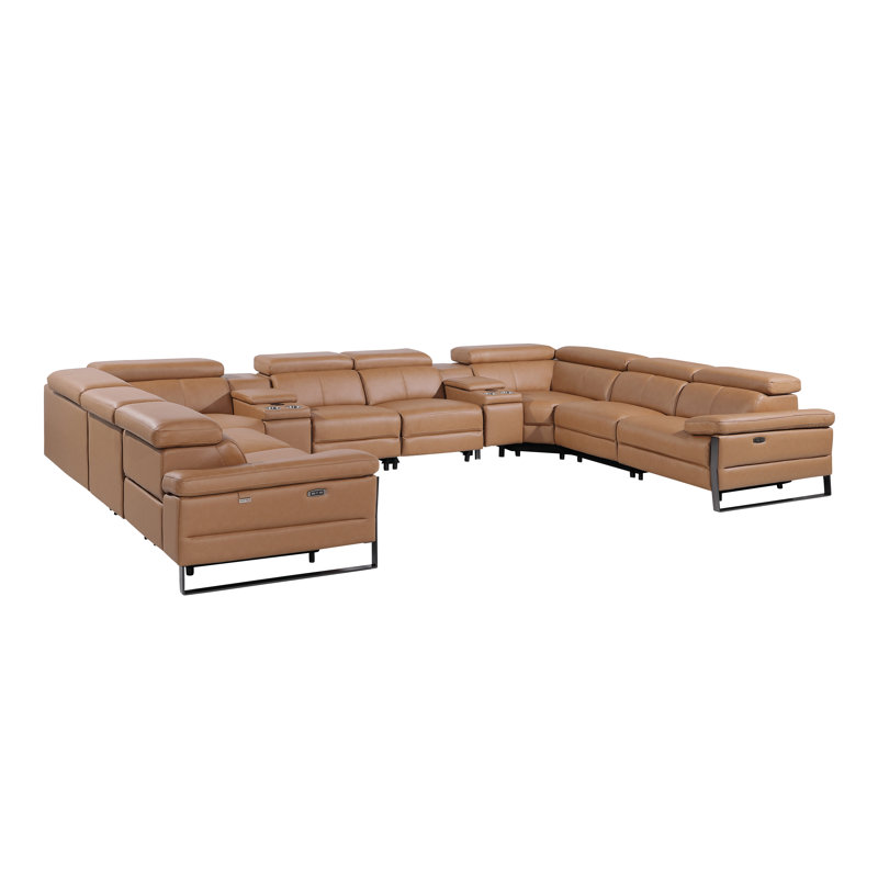 Canapé modulaire inclinable électrique en U 10 pièces avec 4 fauteuils inclinables et appuis-tête électriques en cuir italien