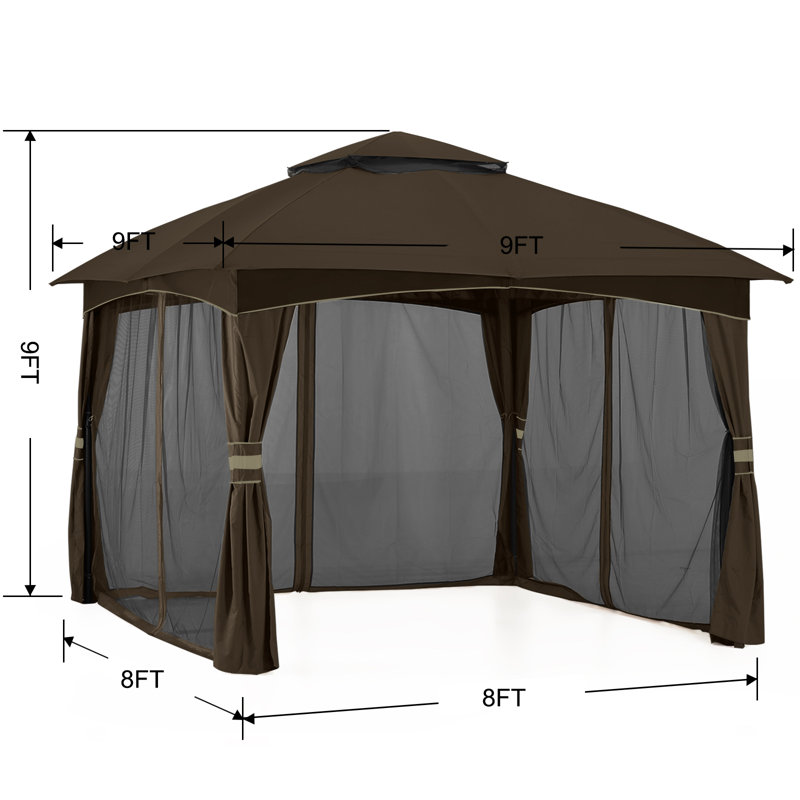 MASTERCANOPY Premium Steel Patio Gazebo with Mosquito Netting, Brown, 9 ft. x 9 ft.