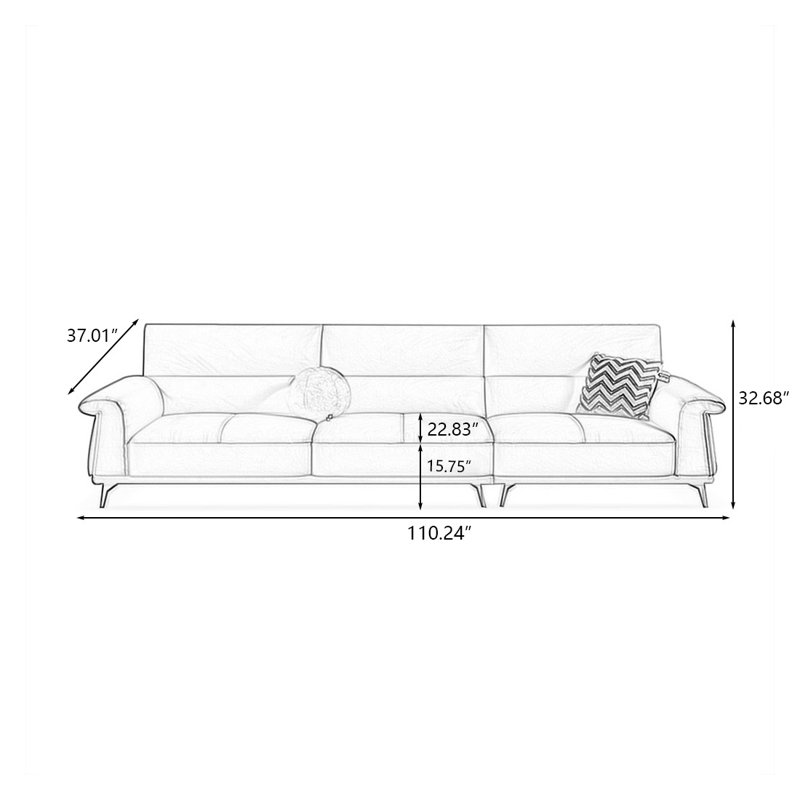 Coffee Genuine Leather Modular Sofa cushion couch, 4, 32.68" H x 110.24" W x 37.01" D, Coffee