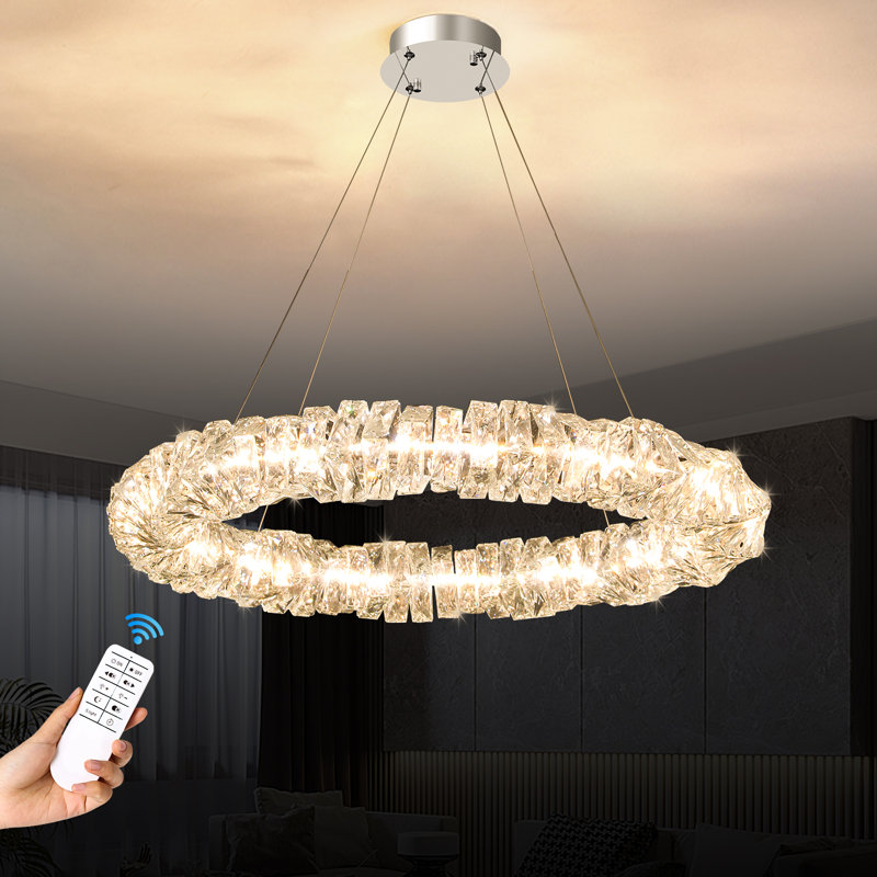 Ilus 32" Dimmable LED Ring Crystal Chandelier 3000-6000K Infinity Dimmable Lighting