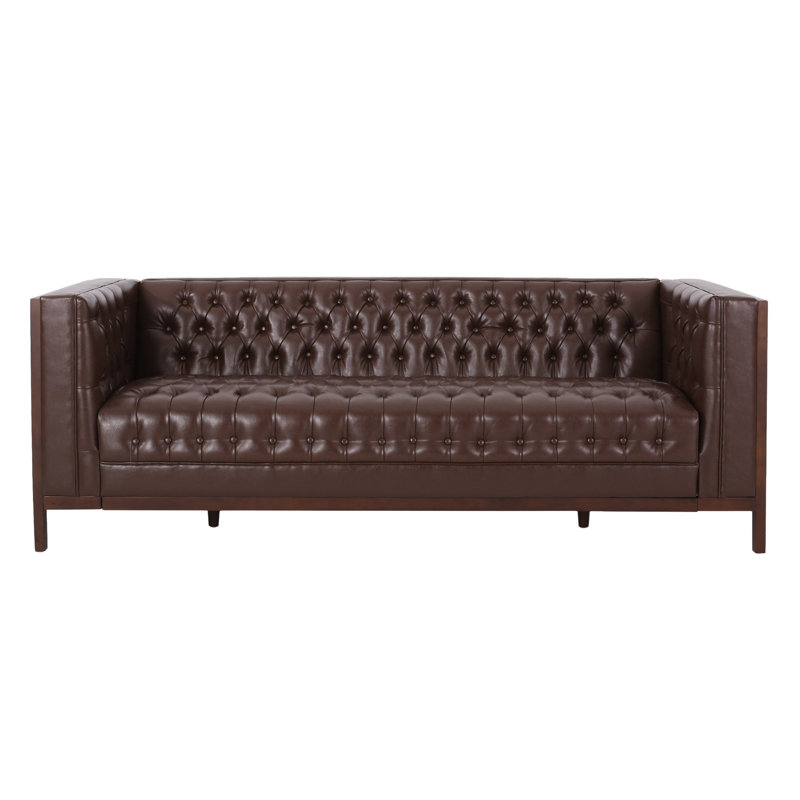 Arely 79'' Faux Leather Sofa, Dark Brown Faux leather