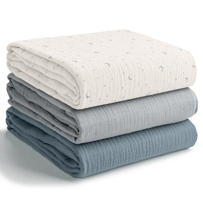 Comfy Cubs Muslin Swaddle Blankets Pack of 3 - 42" x 42" Soft Cotton Baby Blanket Set, Large Multipurpose Wraps for Newborns