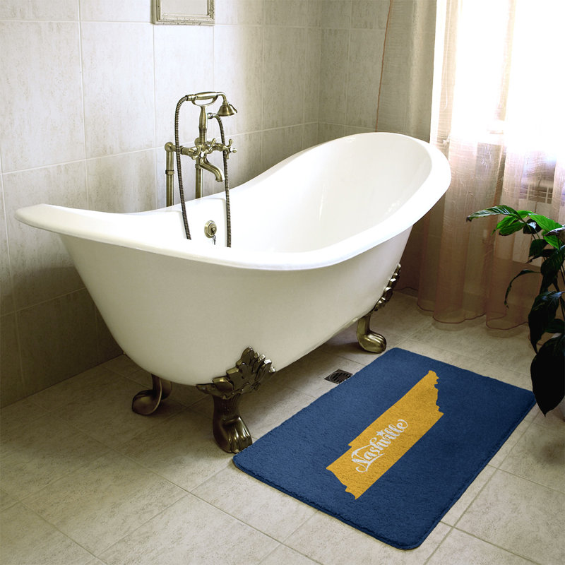 Tapis de bain antidérapant Colors, L 21 po x L 34 po, Bleu marine / jaune, Nashville Sports