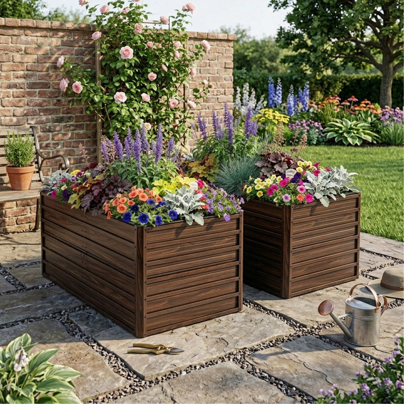 Ensemble de 2 jardin surélevé de 74,6 po x 35,4 po x 25 po, jardinière surélevée en métal, base de drainage ouverte, 8 tiges de renforcement, acier antirouille avec bordure sécuritaire - Assemblage facile pour les légumes, les fleurs et les herbes