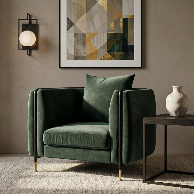 Fauteuil en velours l 32 po Meryem, Vert foncé