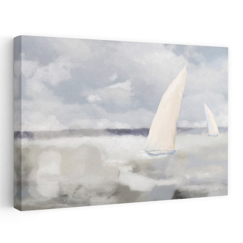 Voile sur la mer, art abstrait de paysage côtier, H 36 po x l 24 po