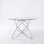 Table de salle à manger ronde en verre trempé avec pieds croisés en métal chromé-1468484227