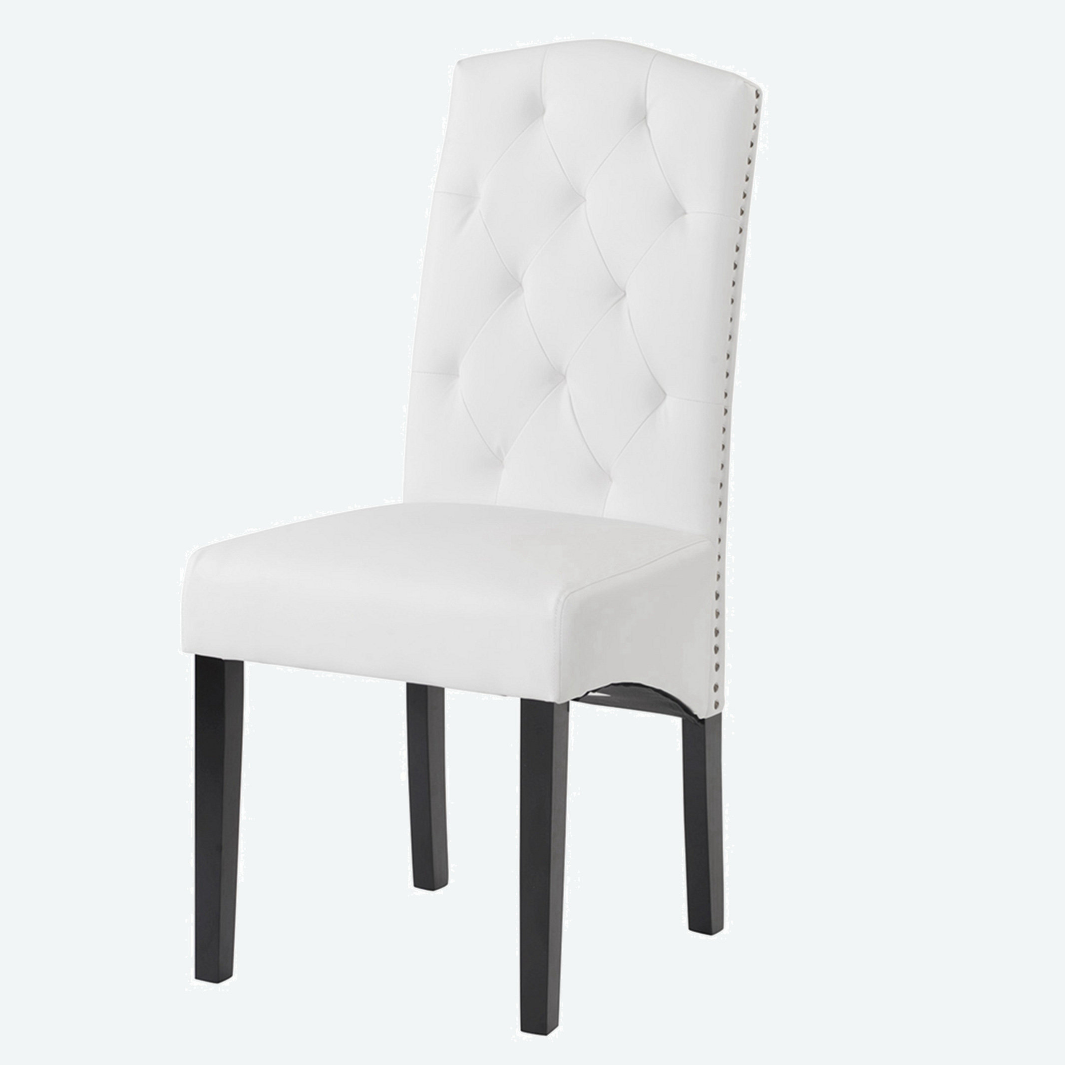 Red Barrel Studio Ganyn Tufted Linen Solid Wood Parsons Chair in White ...