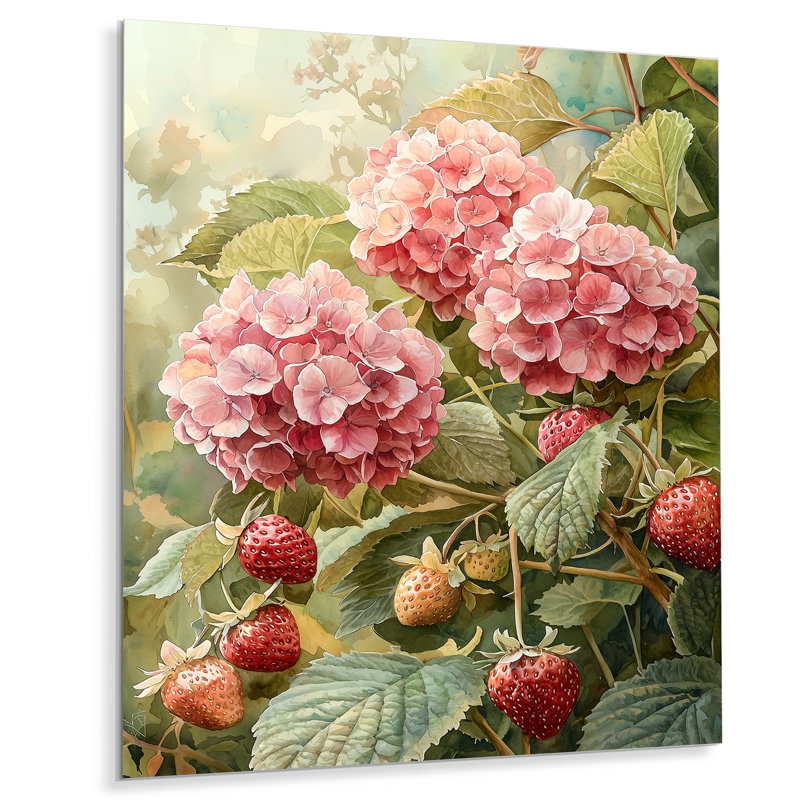 Hydrangeas in the Strawberry Patch - Hydrangea, impression murale, H 20 po x l 12 po
