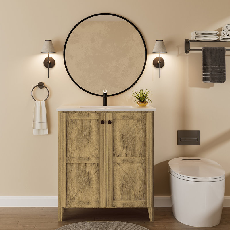 Meuble-lavabo autoportant 30 po avec lavabo en céramique, Gris antique